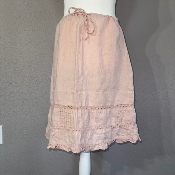 Old Navy Dresses & Skirts - Old Navy VTG Women's Y2K Size 4 Pink 100% Linen Lace Trim Ruffle Hem Skirt